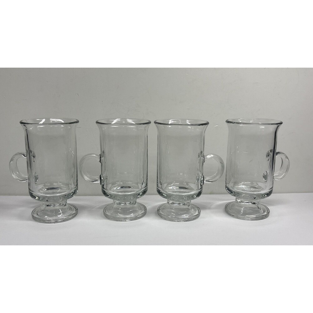 Vintage Anchor Hocking Clear Footed Irish Cream Cappuccino Coffee Mugs Handles
